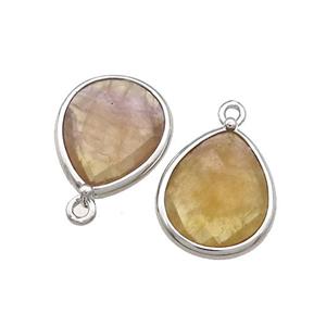 Natural Yellow Fluorite Teardrop Pendant Platinum Plated, approx 13-15mm