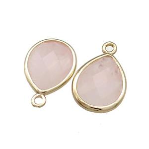 Natural Pink Rose Quartz Teardrop Pendant Gold Plated, approx 13-15mm