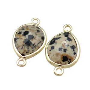 Black Dalmatian Jasper Teardrop Connector Gold Plated, approx 13-15mm