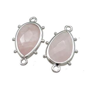 Pink Rose Quartz Teardrop Connector Spike Platinum Plated, approx 12-18mm