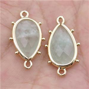 Green Quartz Teardrop Connector Gold Plated, approx 12-18mm