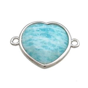 Green Amazonite Heart Connector Platinum Plated, approx 17mm