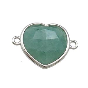 Green Strawberry Quartz Heart Connector Platinum Plated, approx 17mm