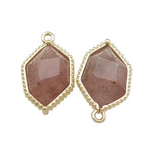 Pink Strawberry Quartz Prism Pendant Gold Plated, approx 13-18mm