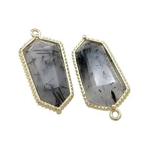 Black Rutilated Quartz Prism Pendant Gold Plated, approx 14-25mm