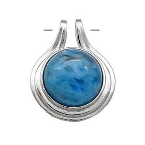 Blue Apatite Pendant Half Round Circle Platinum Plated, approx 22mm