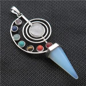 Alloy Chakra Pendant Pave Gemstone White Opalite Platinum Plated, approx 30-65mm