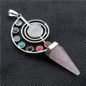 Alloy Chakra Pendant Pave Gemstone Rose Quartz Platinum Plated, approx 30-65mm