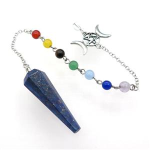 Blue Lapis Lazuli Pendulum Pendant With Gemstone Chakra Chain Alloy Star Moon Platinum Plated, approx 13-42mm, 6mm, 18cm length