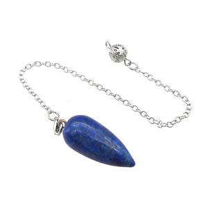 Blue Lapis Pendulum Pendant With Alloy Chain Platinum Plated, approx 14-30mm, 8mm, 16cm length