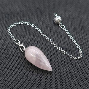 Pink Rose Quartz Pendulum Pendant With Alloy Chain Platinum Plated, approx 14-30mm, 8mm, 16cm length