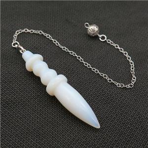 White Opalite Pendulum Pendant With Alloy Chain Platinum Plated, approx 14-65mm, 8mm, 16cm length