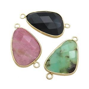 Mixed Gemstone Triangle Connector Faceted Gold Plated, approx 20-30mm