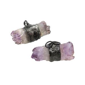 Natural Amethyst Druzy Pendant Freeform Antique Black, approx 16-43mm