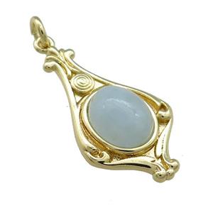 Copper Pendant Pave Aquamarine Gold Plated, approx 8-10mm, 15-28mm