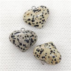 Natural Black Dalmatian Jasper Heart Pendant, approx 20-25mm