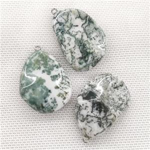 Green Tree Agate Teardrop Pendant Twist, approx 25-40mm