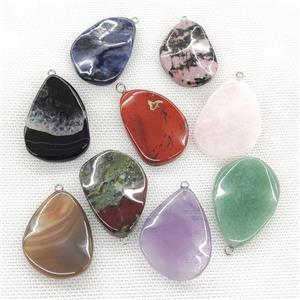 Natural Gemstone Teardrop Pendant Twist Mixed, approx 25-40mm