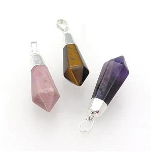 Gemstone Pendulum Pendant Silver Plated Mixed, approx 13-35mm