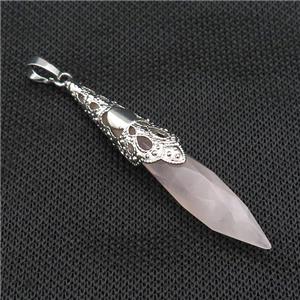 Natural Pink Rose Quartz Pendulum Pendant Platinum Plated, approx 10-60mm