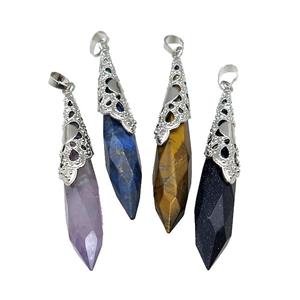 Natural Gemstone Pendulum Pendant Platinum Plated Mixed, approx 10-60mm