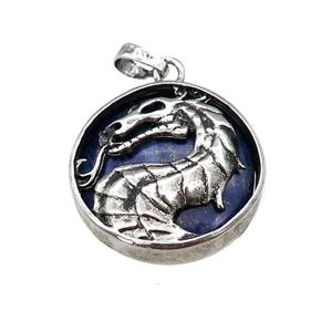 Alloy Zinc Dragon Pendant With Lapis Lazuli Antique Silver, approx 28mm