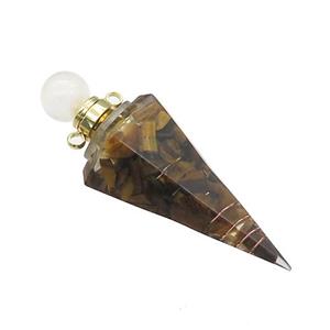 Tiger Eye Stone Chips Perfume Bottle Pendant Resin Cone Gold Plated, approx 17-50mm