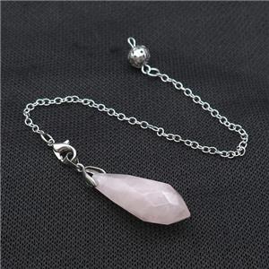 Natural Pink Rose Quartz Pendulum Pendant With Copper Chain Platinum Plated, approx 13-35mm, 16cm length