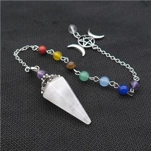 Natural Clear Quartz Pendulum Pendant With Gemstone Chakra Chain Platinum Plated, approx 18-35mm, 6mm, 18cm length