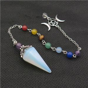 White Opalite Pendulum Pendant With Gemstone Chakra Chain Platinum Plated, approx 18-35mm, 6mm, 18cm length