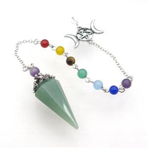 Natural Green Aventurine Pendulum Pendant With Gemstone Chakra Chain Platinum Plated, approx 18-35mm, 6mm, 18cm length