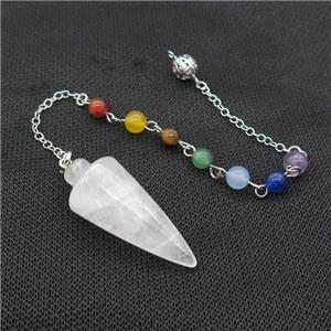 Clear Quartz Pendulum Pendant With Gemstone Chakra Chain Platinum Plated, approx 18-42mm, 6mm, 16cm length