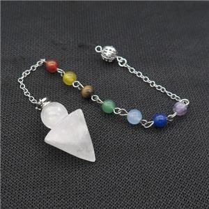 Natural Clear Quartz Pendulum Pendant With Gemstone Chakra Chain Platinum Plated, approx 20-30mm, 6mm, 16cm length