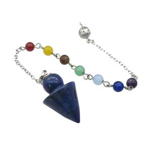 Natural Blue Lapis Lazuli Pendulum Pendant With Gemstone Chakra Chain Platinum Plated, approx 20-30mm, 6mm, 16cm length