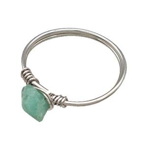 Copper Rings With Green Aventurine Wire Wrapped Platinum Plated, approx 6-8mm, 18mm dia