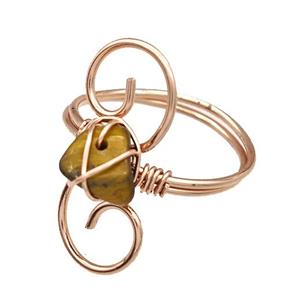 Copper Rings With Tiger Eye Stone Wire Wrapped Rose Gold, approx 6-8mm, 18mm dia