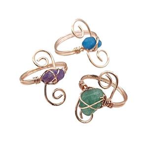 Copper Rings With Gemstone Wire Wrapped Rose Gold Mixed, approx 6-8mm, 18mm dia