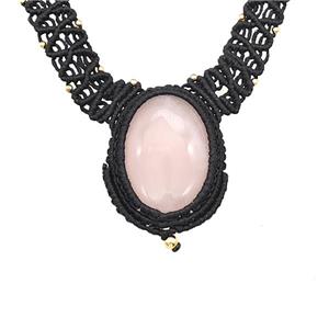 Natural Pink Rose Quartz Necklaces Adjustable Nylon Rope, approx 25-30mm