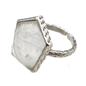 Clear Quartz Pentagon Rings Copper Shield Adjustable Platinum Plated, approx 18-20mm, 18mm dia