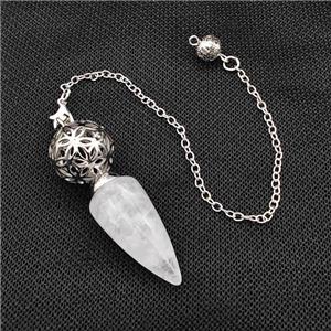 Natural Clear Quartz Dowsing Pendulum Pendant With Copper Hollow Ball Chain Platinum, approx 15-30mm, 18mm, 16cm length