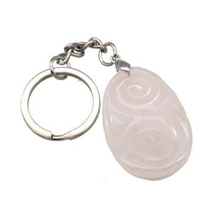 Pink Rose Quartz Spiral Keychain Flat Teardrop Alloy Platinum Plated, approx 25-35mm, 25mm