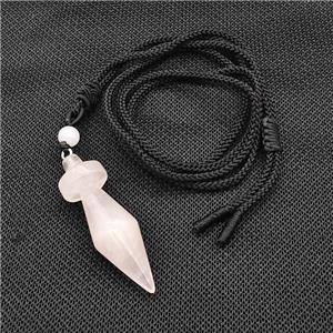 Pink Rose Quartz Pendulum Necklace Black Nylon Rope, approx 14-45mm