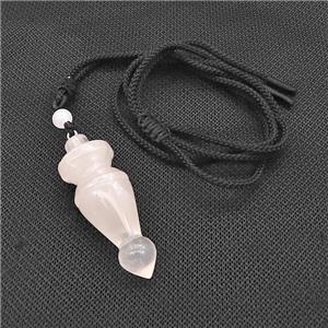 Pink Rose Quartz Pendulum Necklace Black Nylon Rope, approx 18-50mm