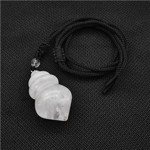 Clear Quartz Dowsing Pendulum Necklace Black Nylon Rope, approx 25-40mm