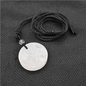 Natural Clear Quartz Triskelion Necklace Circle Black Nylon Rope, approx 32mm