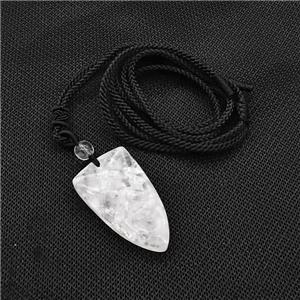 Natural Clear Quartz Viking Arrowhead Necklace Circle Black Nylon Rope, approx 32mm