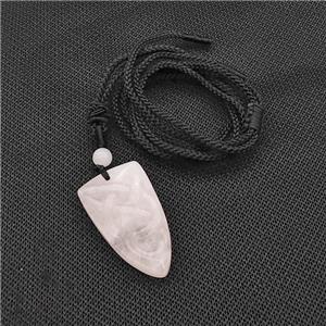 Natural Pink Rose Quartz Viking Arrowhead Necklace Circle Black Nylon Rope, approx 32mm