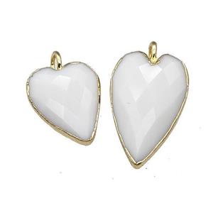 White Jade Heart Pendant Faceted Gold Plated, approx 12-15mm