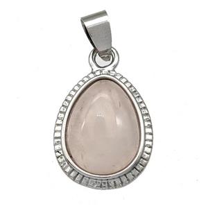 Natural Pink Rose Quartz Teardrop Pendant Platinum Plated, approx 15-19mm