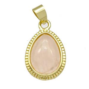 Natural Pink Rose Quartz Teardrop Pendant Gold Plated, approx 15-19mm